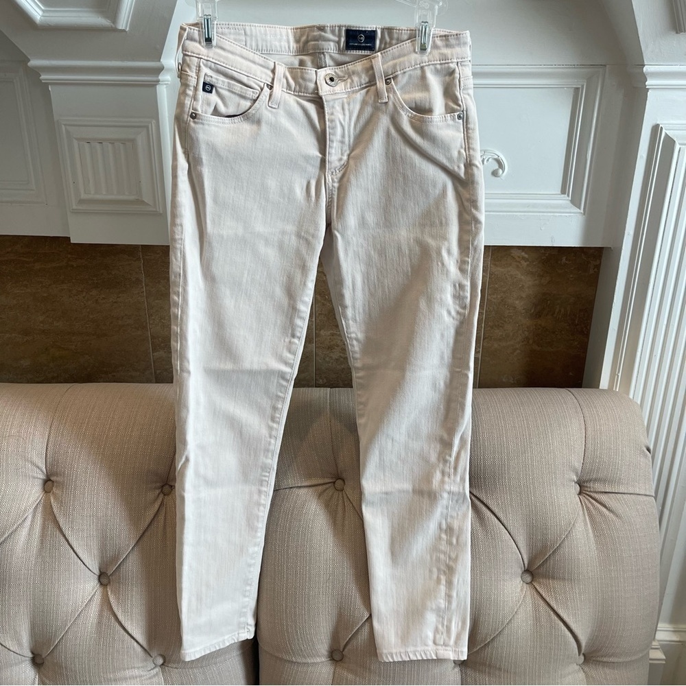 AG Adriano Goldschmmied Straight Leg Jeans in Light Cream